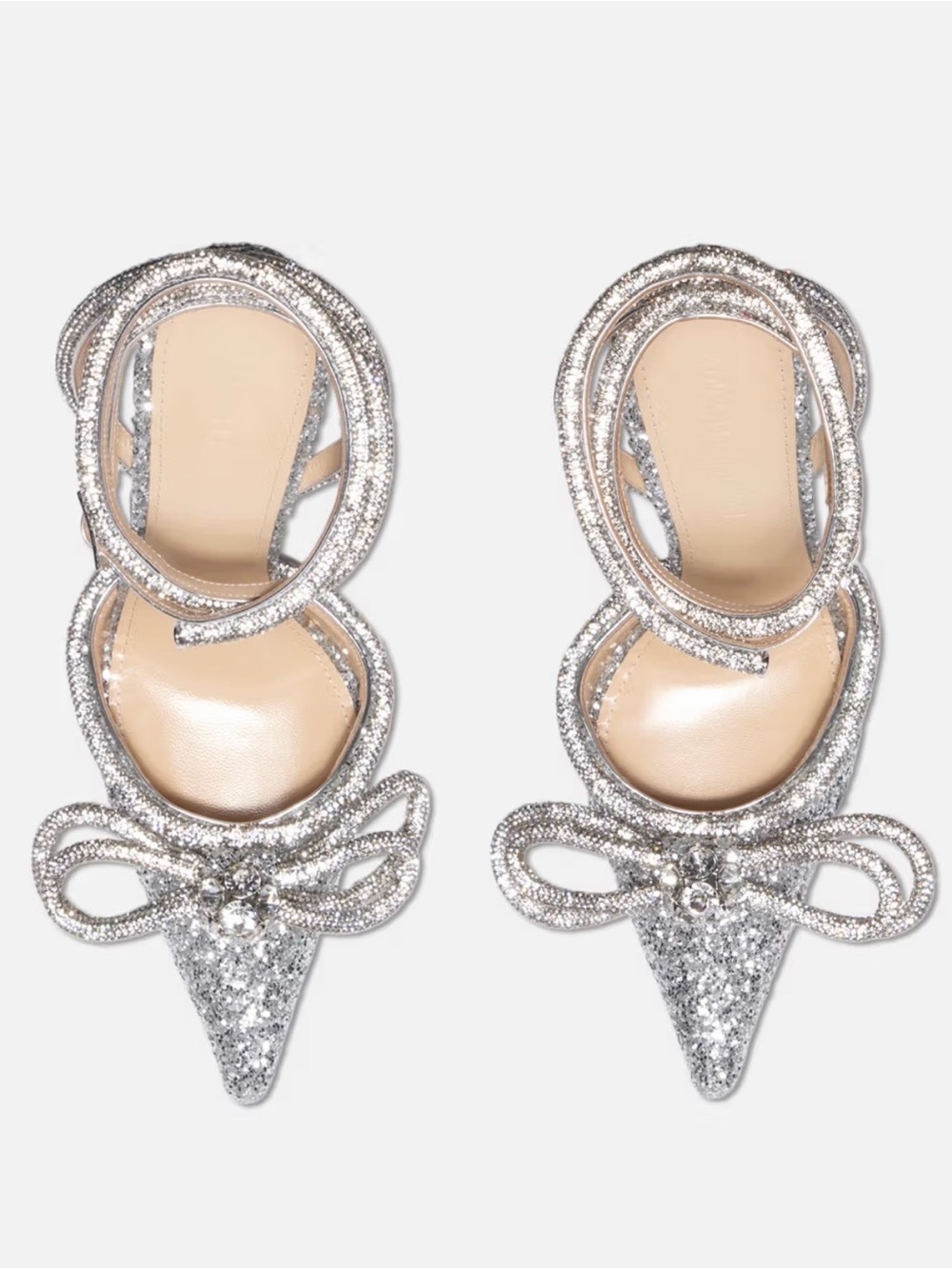 MACH & MACH Silver Glitter Bow Pointed Toe Heels